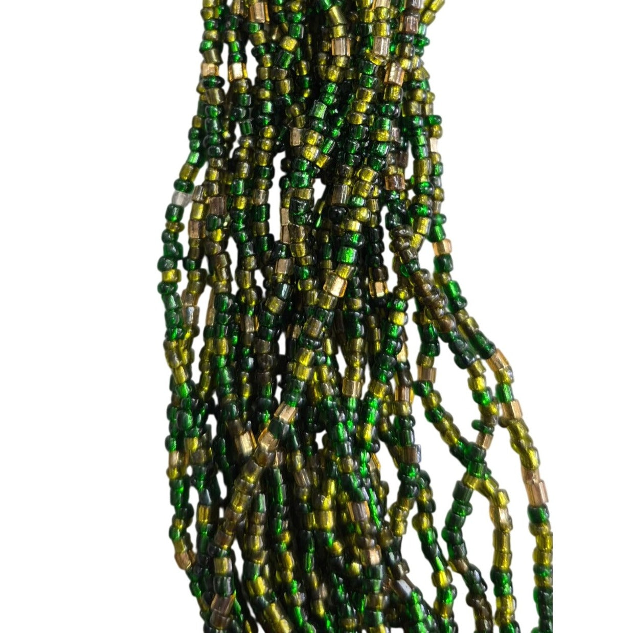 Multistrand Green & Gold Beaded Necklace Screw Clasp Elegant Costume Jewelry