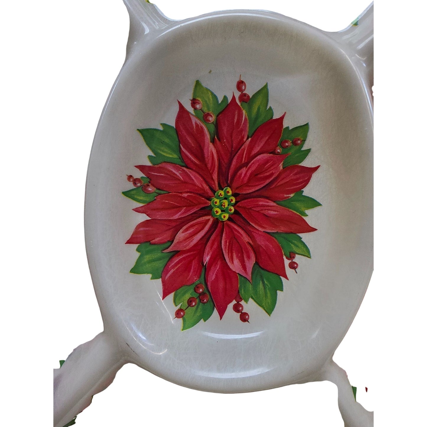 Vintage Christmas Divided Serving Tray With Poinsettia Design