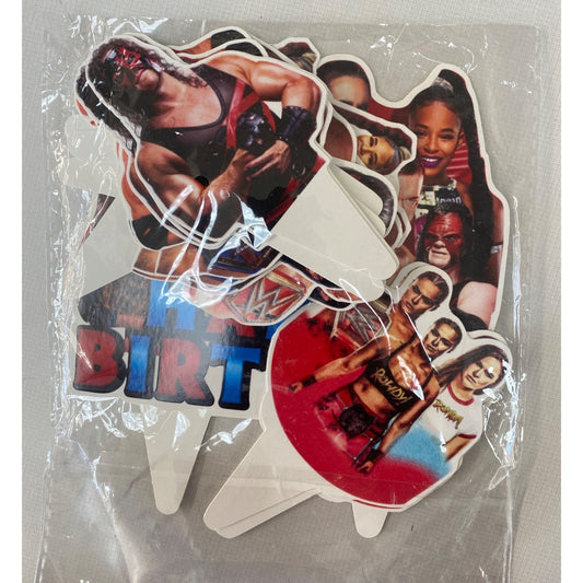 WWE Wrestling Happy Birthday Party Kit Banner Cake Cupcake Toppers