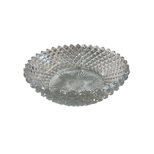 Vintage Diamond-Cut Clear Glass Bowl Decorative Serving Piece Elegant Classic Design