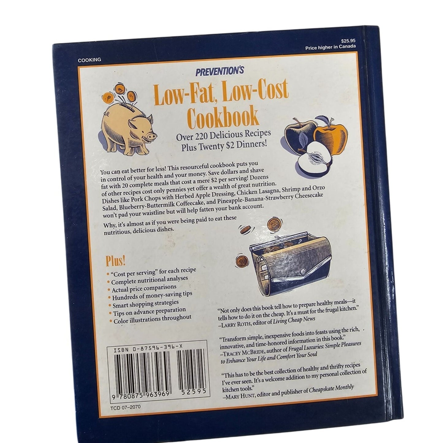 Preventions Low-Fat Low-Cost Cookbook 1991 Hardcover Over 220 Recipes Plus 20 $2 Dinners Edited By Sharon Sanders