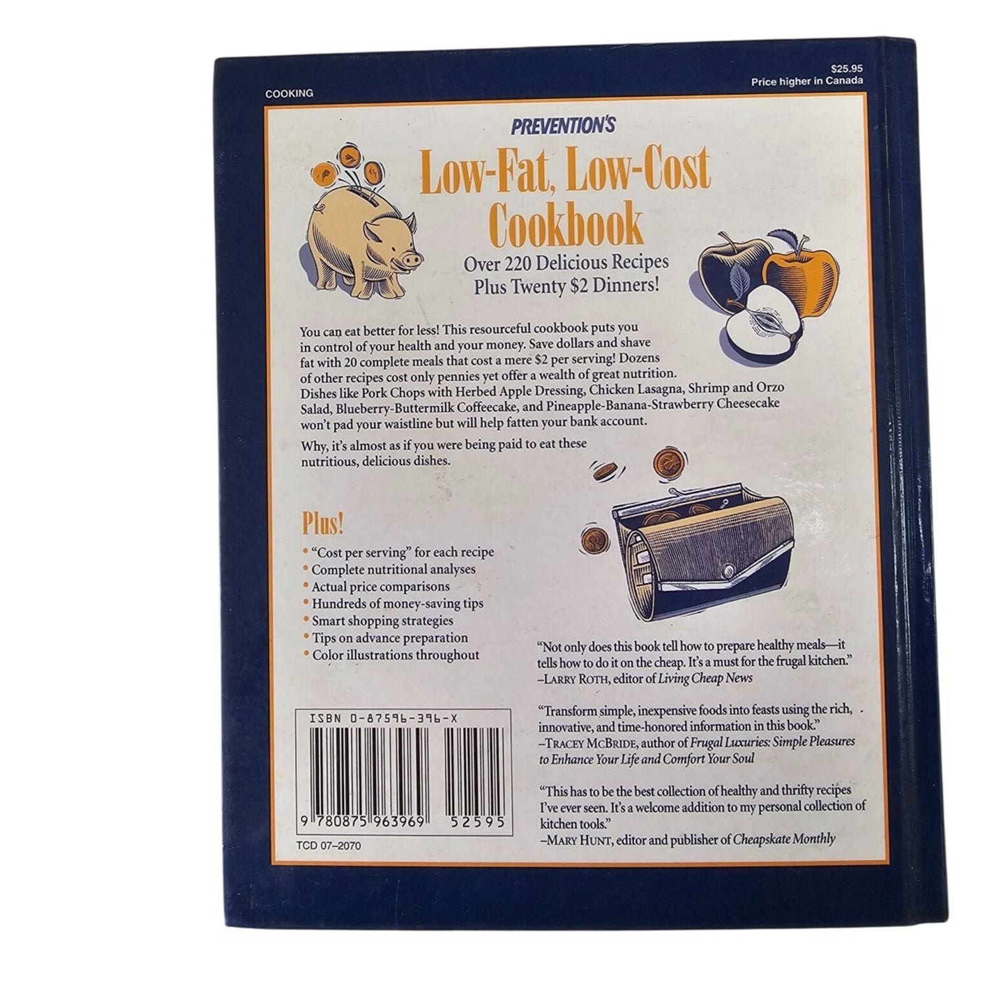 Preventions Low-Fat Low-Cost Cookbook 1991 Hardcover Over 220 Recipes Plus 20 $2 Dinners Edited By Sharon Sanders