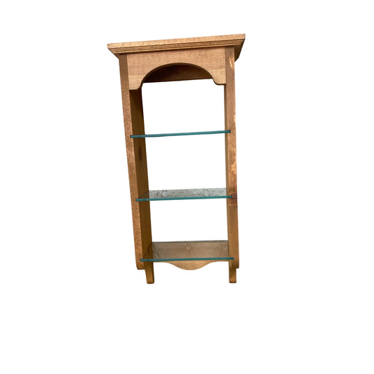 Vintage Wooden Wall-Mounted Display Shelf With Glass Shelves