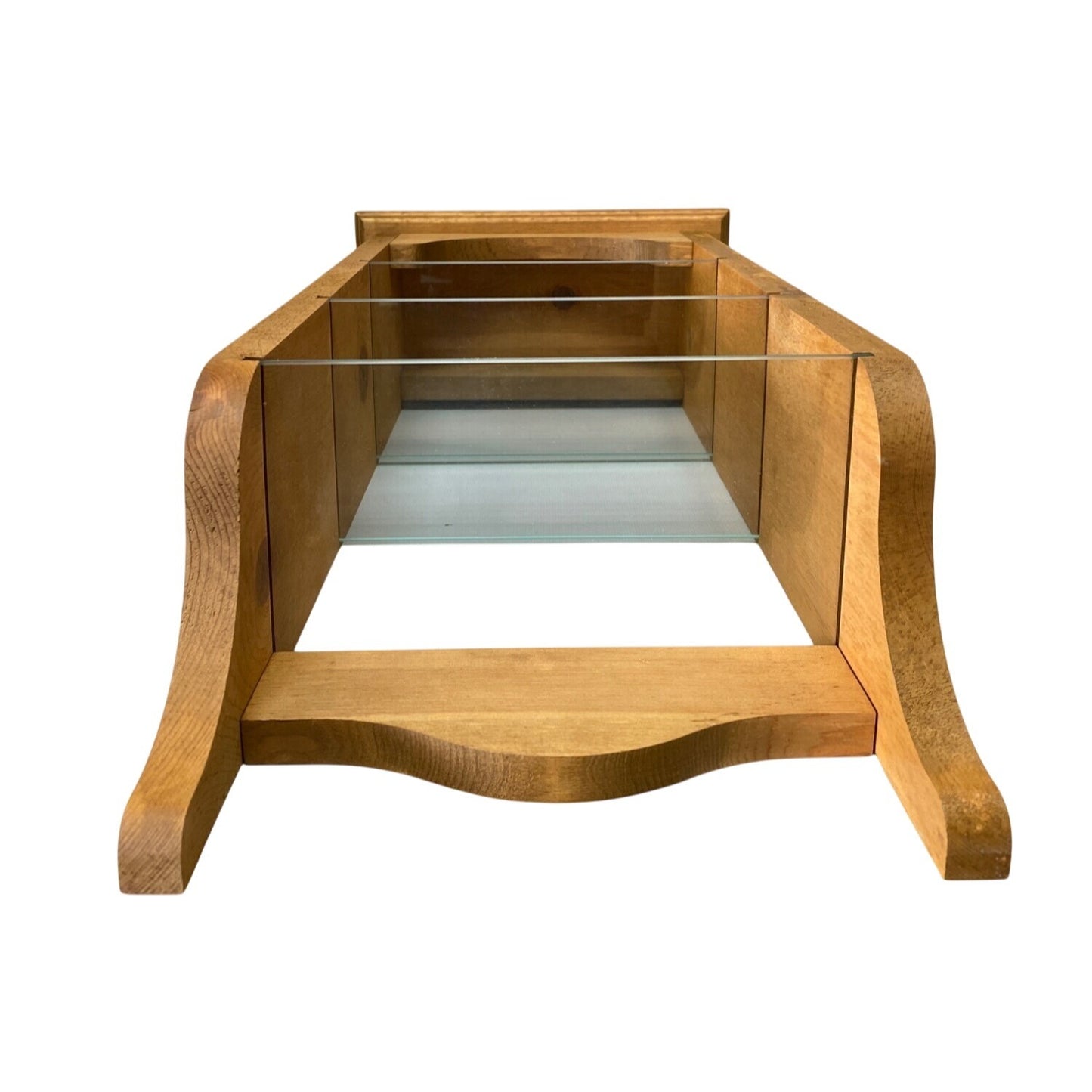 Vintage Wooden Wall-Mounted Display Shelf With Glass Shelves