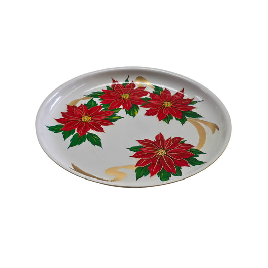 Vintage Christmas Poinsettia Serving Platter Holiday Decor 12"