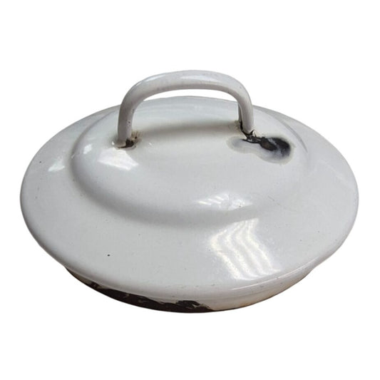 Vintage White Enamelware Replacement Lid With Handle - Rustic Farmhouse Decor