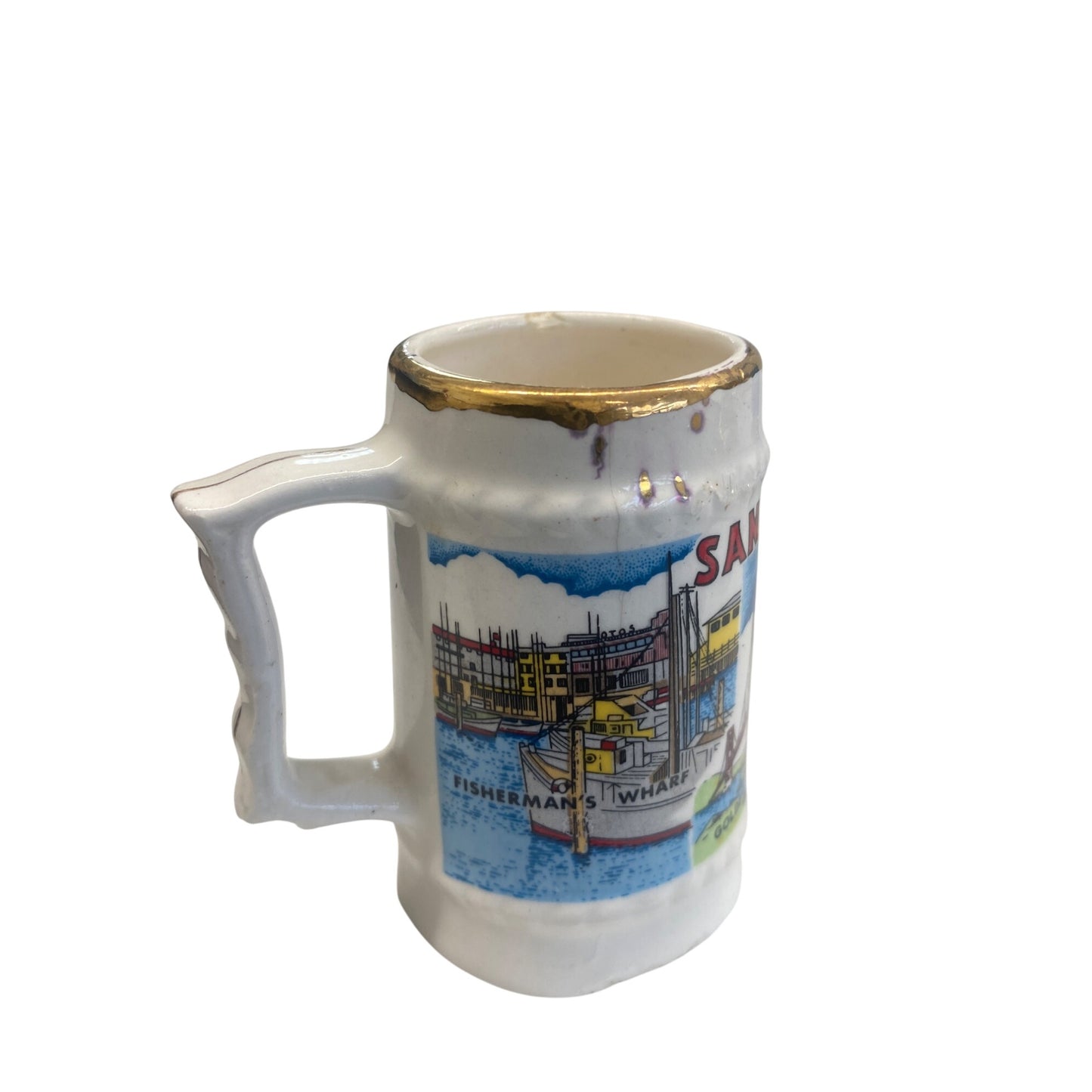 Vintage San Franscisco California Souvenir Stein Cup Gold Rim