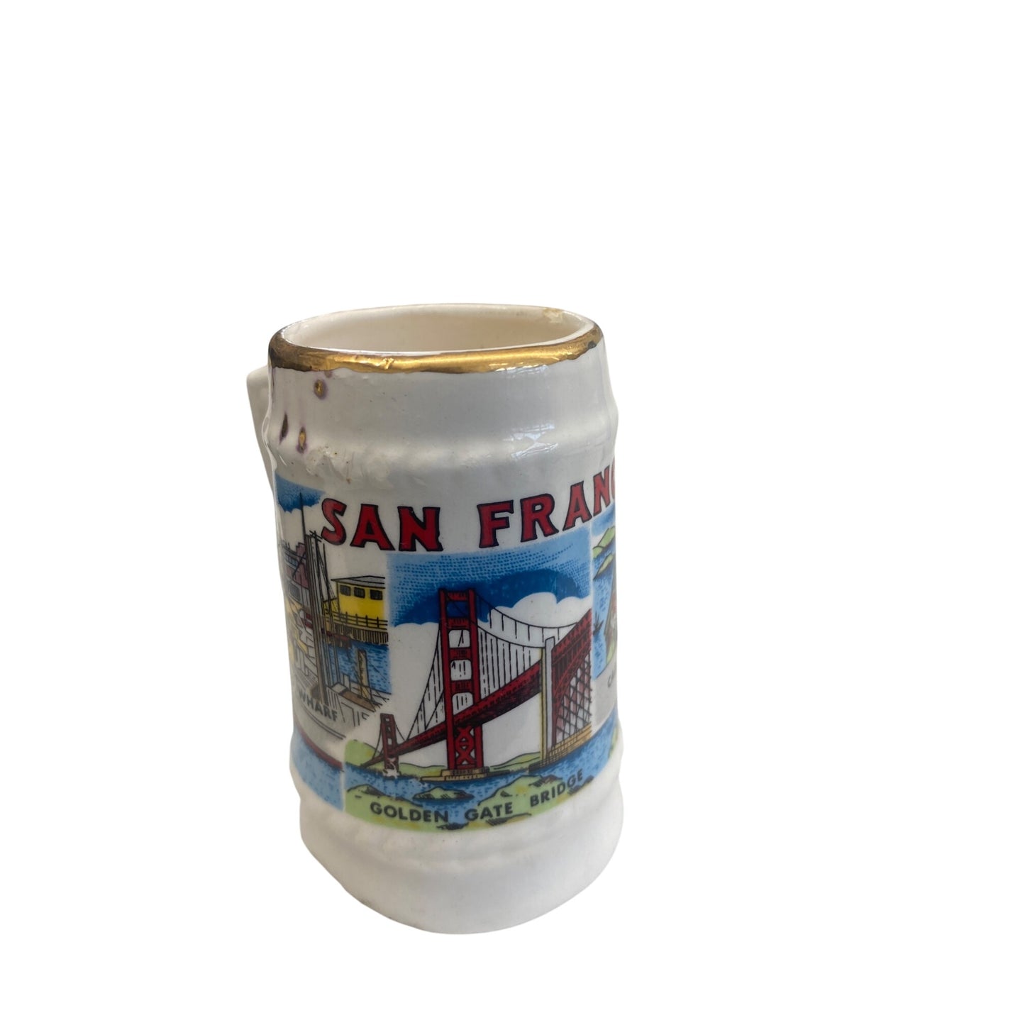 Vintage San Franscisco California Souvenir Stein Cup Gold Rim