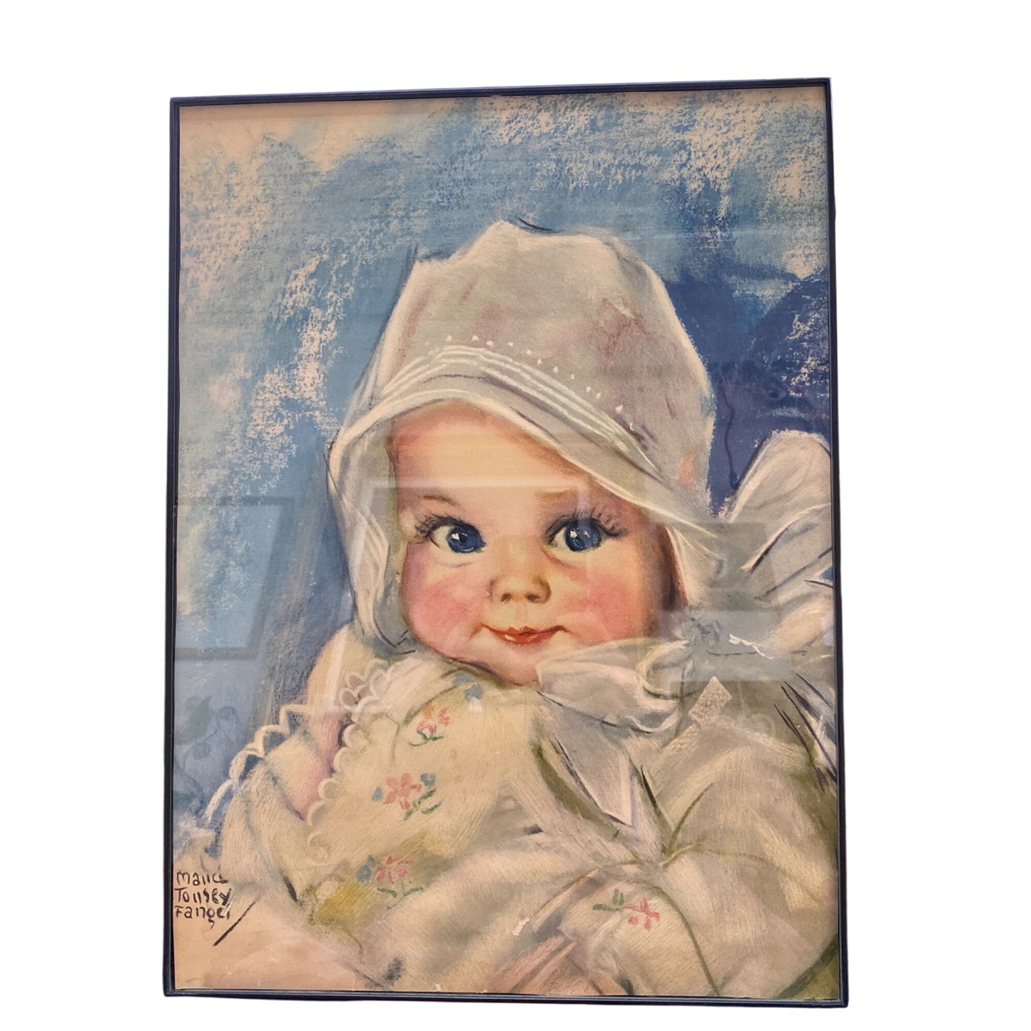 Vintage Framed Marla Touhey Fangel Baby Portrait