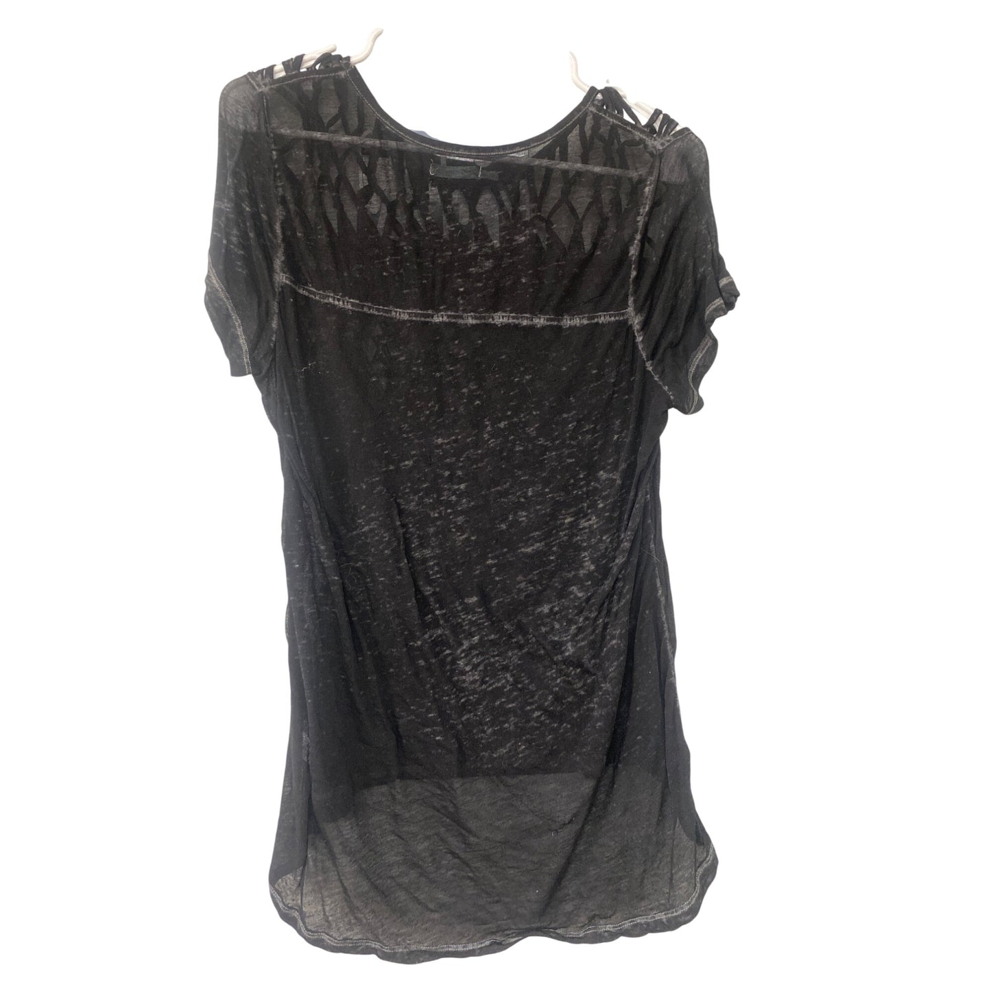 Maurices Womens Large Black Sheer Top With Aztec Print & Knotted Neckline