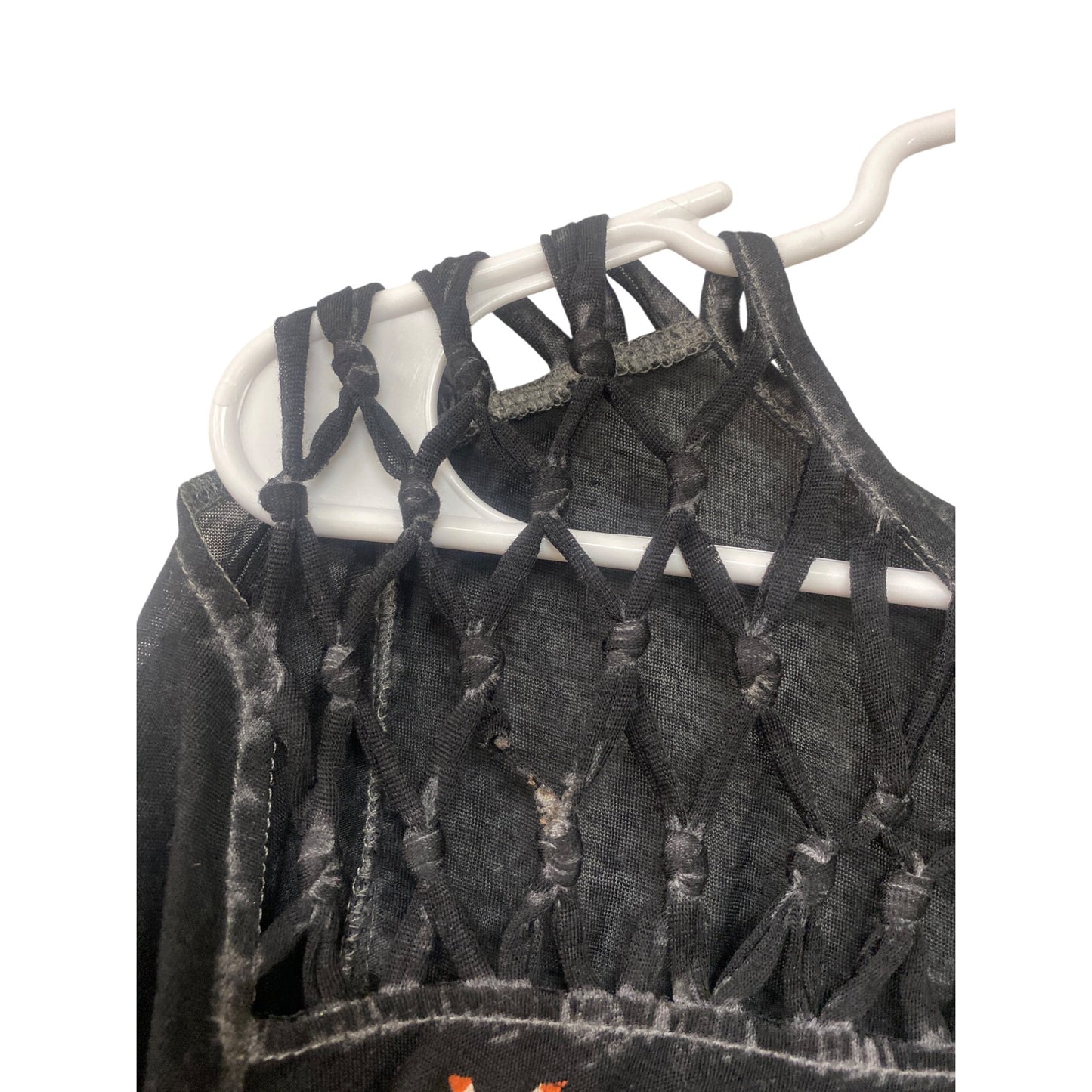 Maurices Womens Large Black Sheer Top With Aztec Print & Knotted Neckline