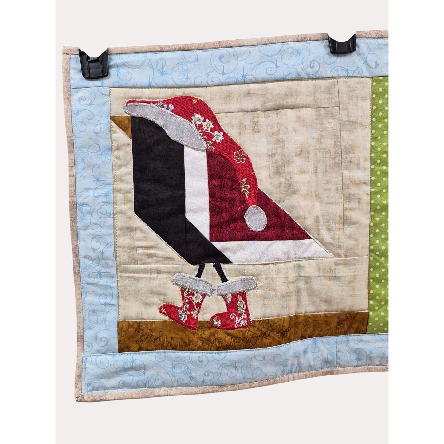 NEW Handmade Quilted Winter Table Runner With Snowman & Black Birds In Santa Hats