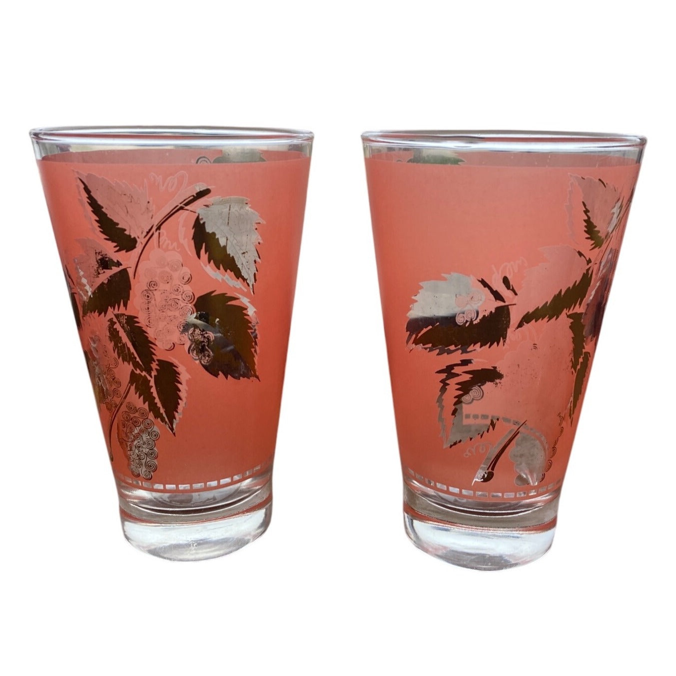 Vintage Pink Glass Tumblers With Gold Leaf Design Set Of 2