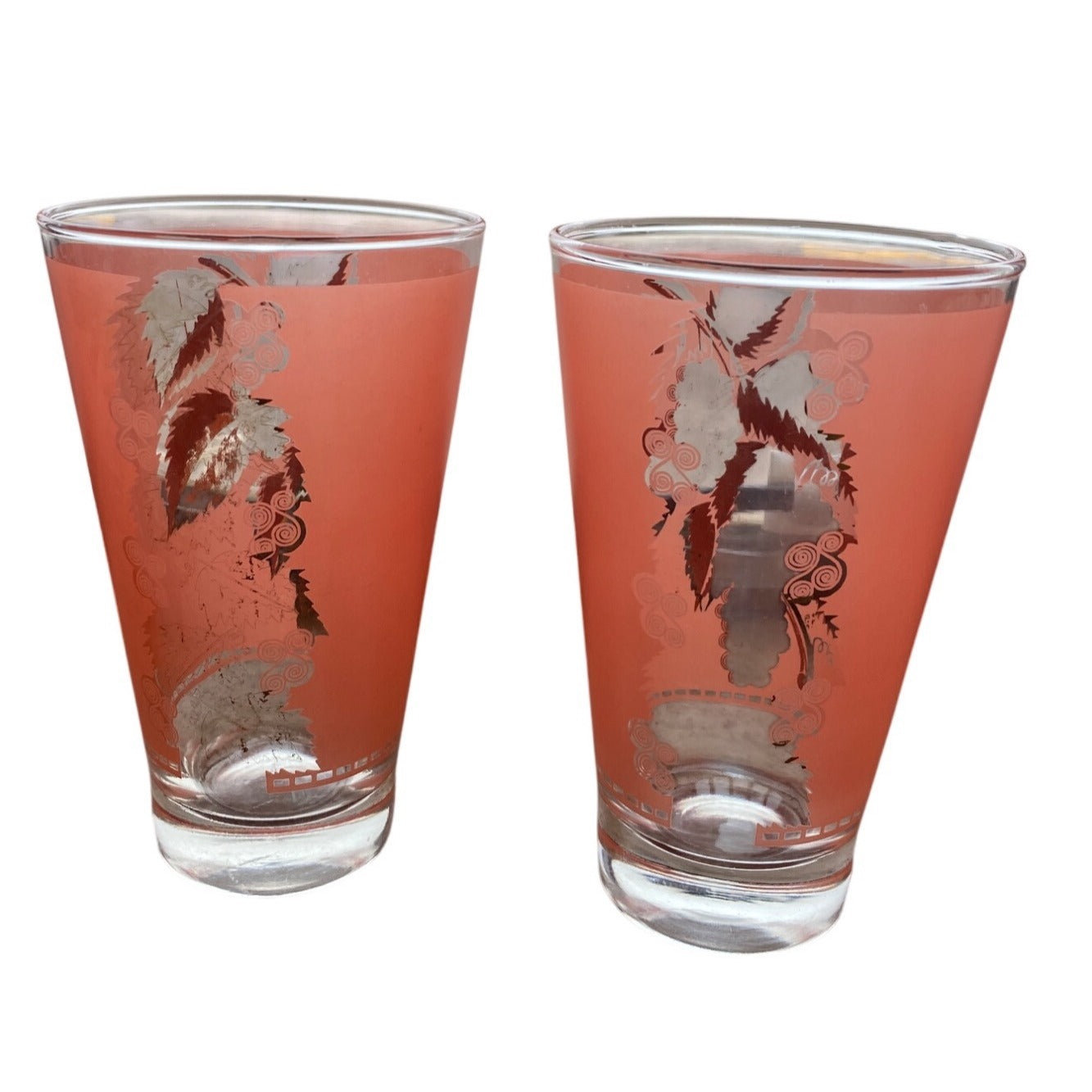 Vintage Pink Glass Tumblers With Gold Leaf Design Set Of 2