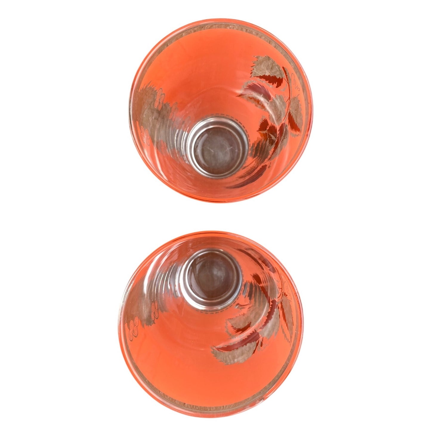 Vintage Pink Glass Tumblers With Gold Leaf Design Set Of 2