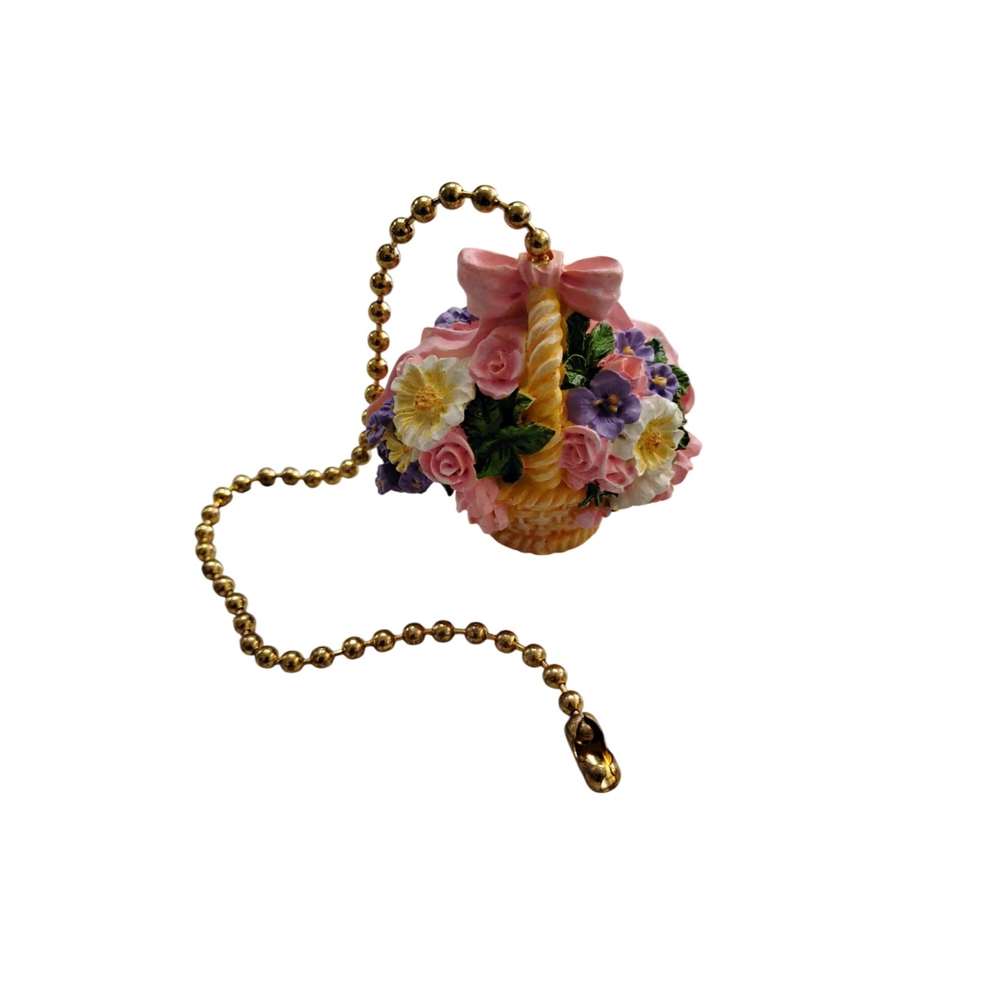 Miniature Floral Basket With Gold Pull Chain