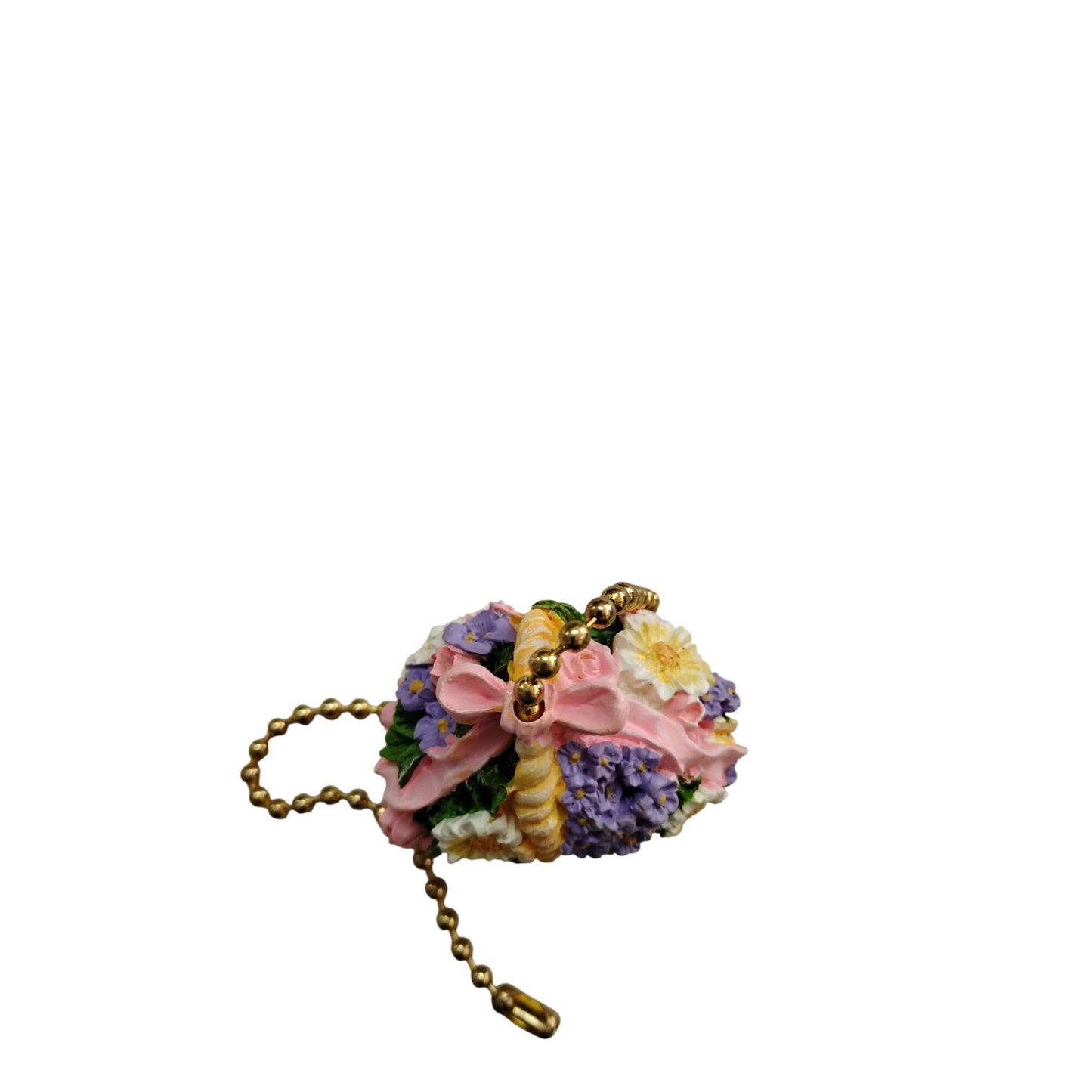Miniature Floral Basket With Gold Pull Chain