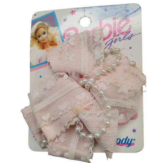 Barbie For Girls Goody Hair Bow Clip Pink Lace & Pearl Accents Ages 3+ Vintage 1990s New On Card