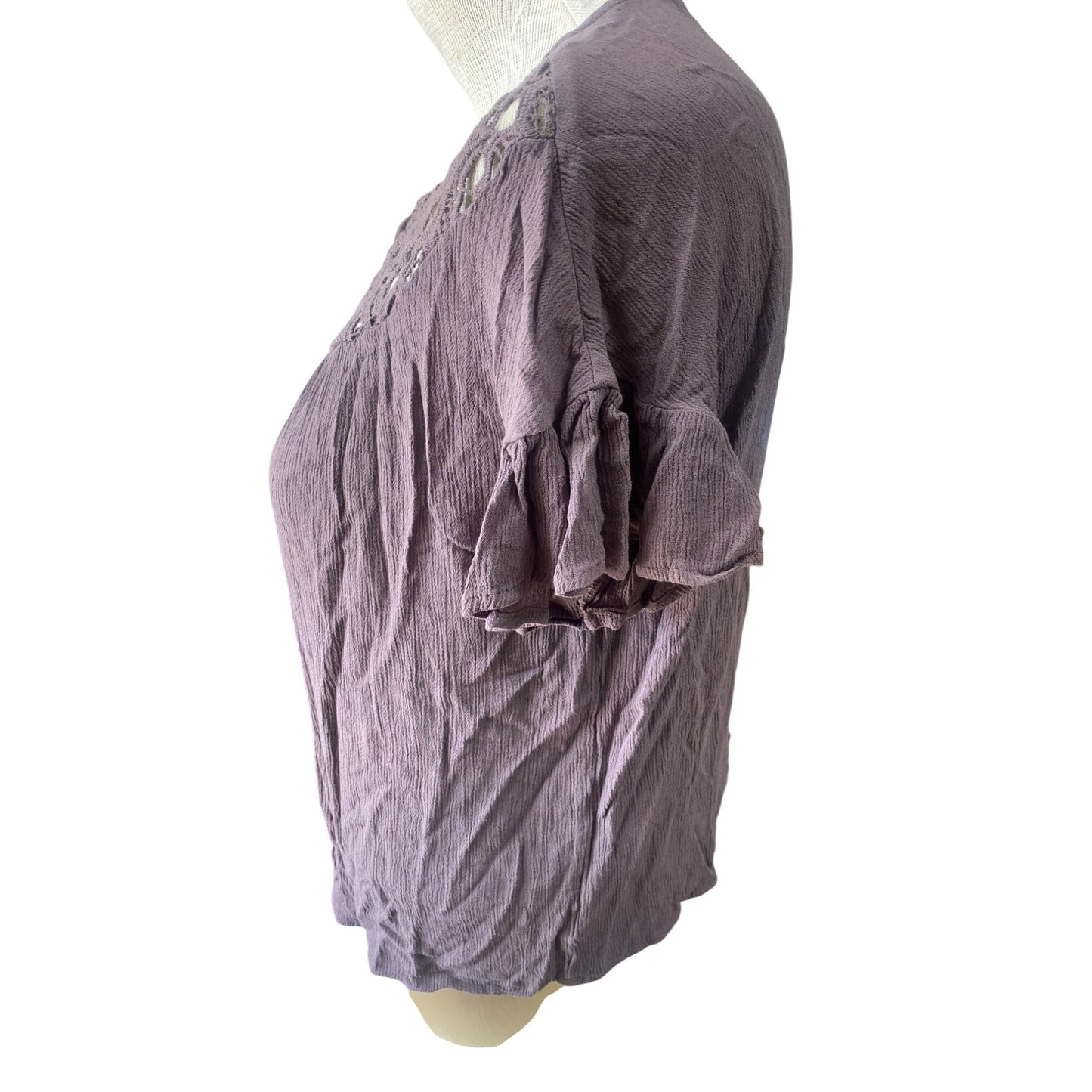 Maurices Womens Boho Blouse Large With Lace Detail & Tie Neck