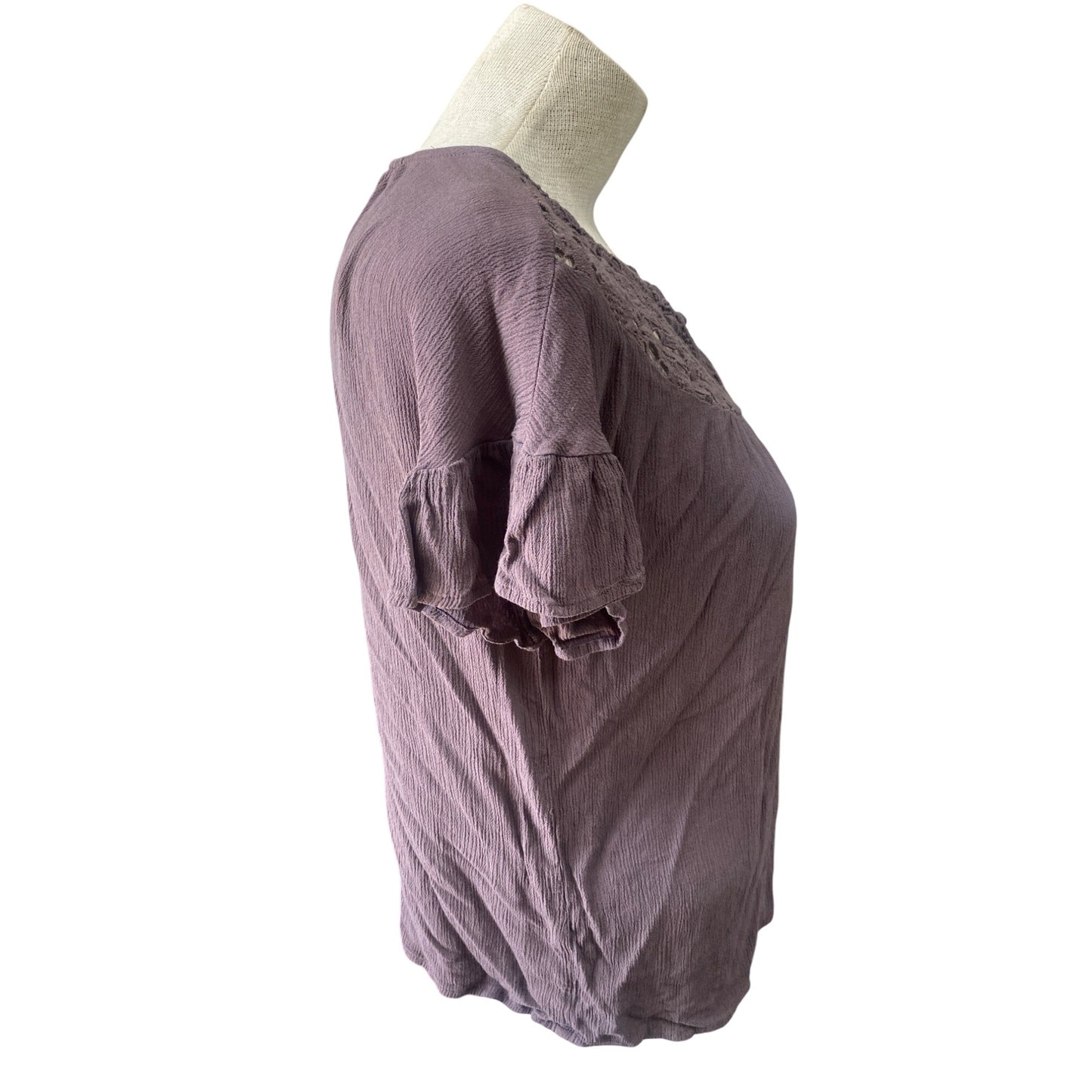 Maurices Womens Boho Blouse Large With Lace Detail & Tie Neck