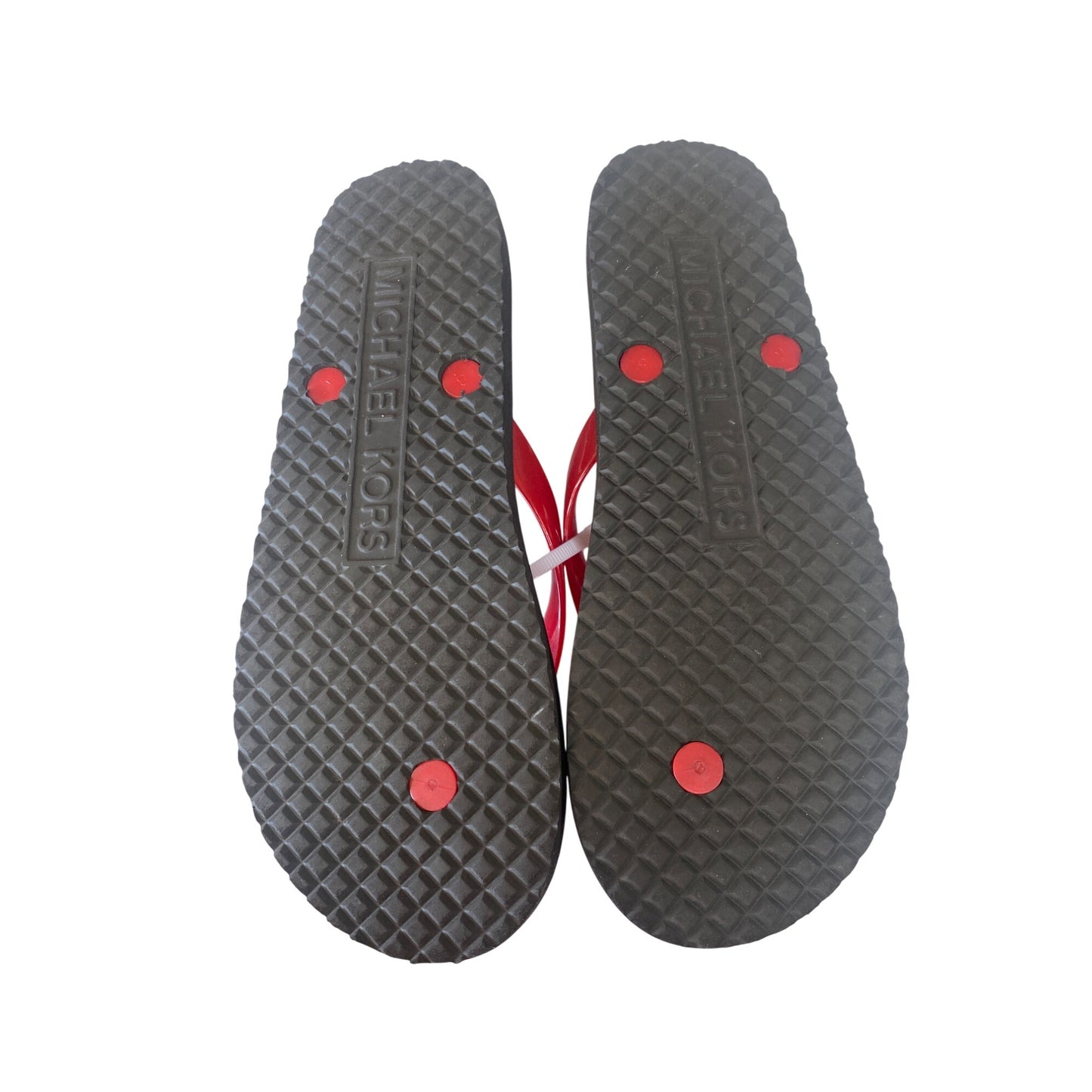 Michael Kors Womens Red & Multicolor Flip-Flops With Gold MK Logo Size 8