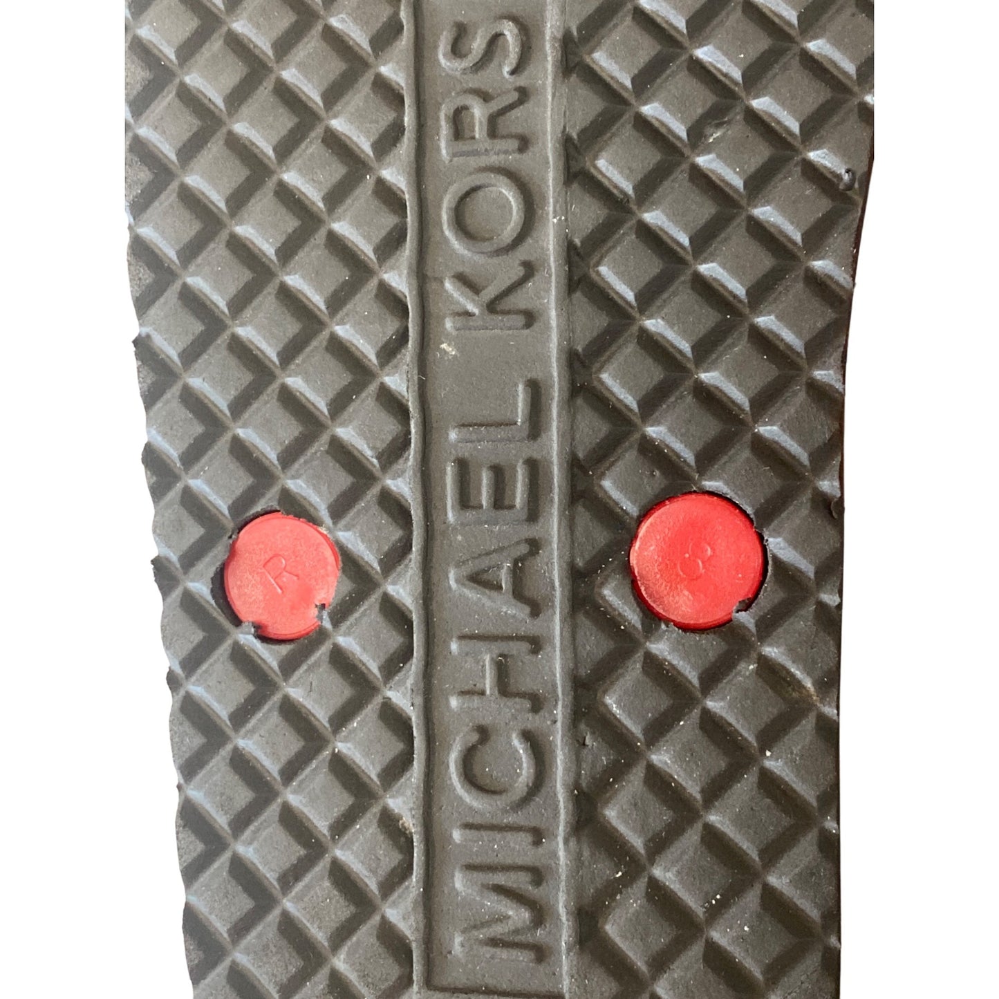 Michael Kors Womens Red & Multicolor Flip-Flops With Gold MK Logo Size 8