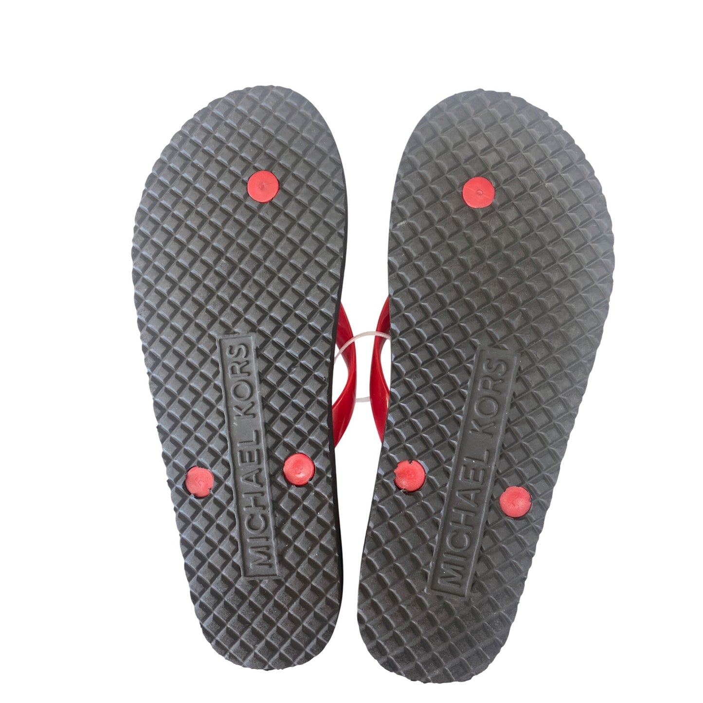 Michael Kors Womens Red & Multicolor Flip-Flops With Gold MK Logo Size 8