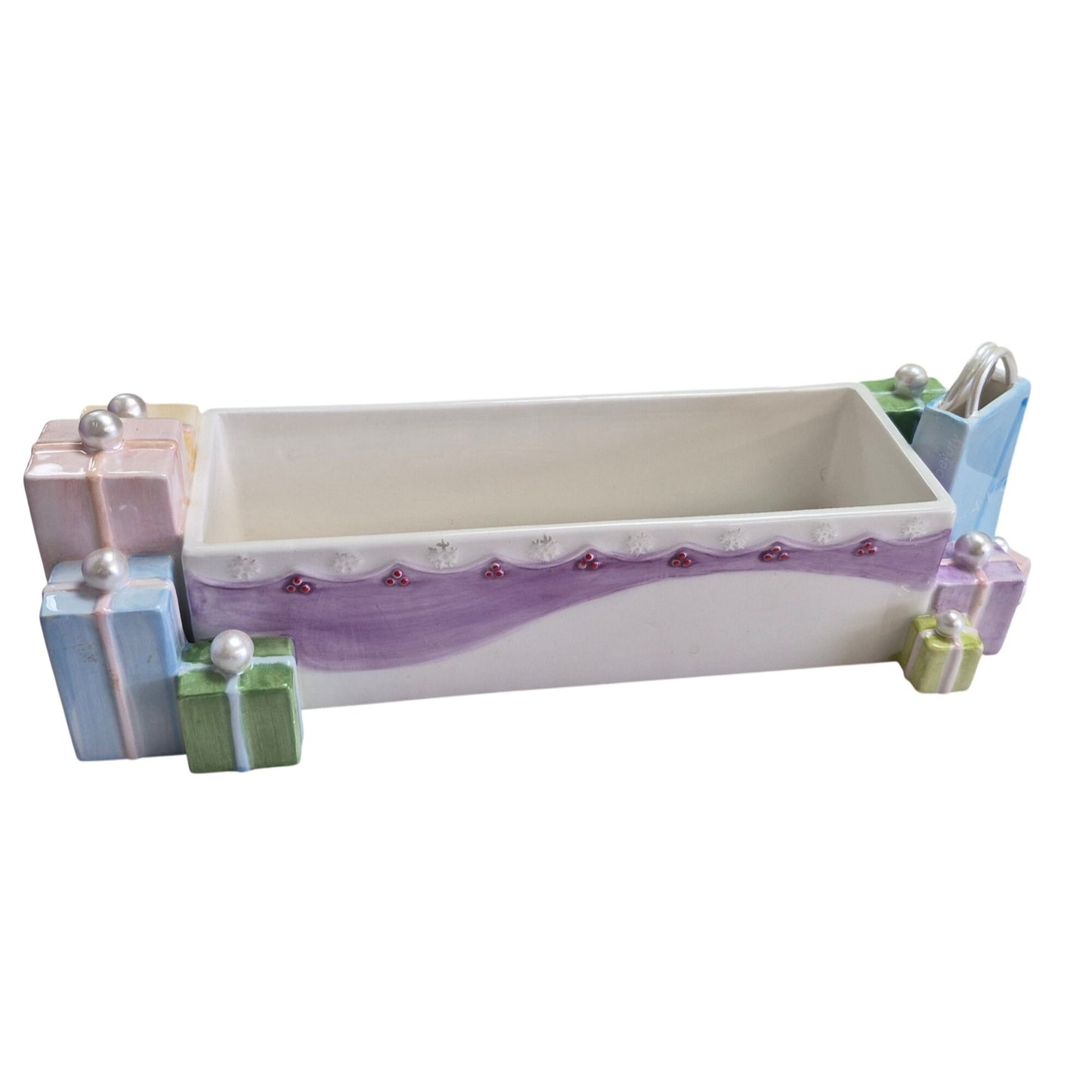 Avon 2004 Holiday Cracker Server Gift Collection Ceramic Centerpiece With Presents Design