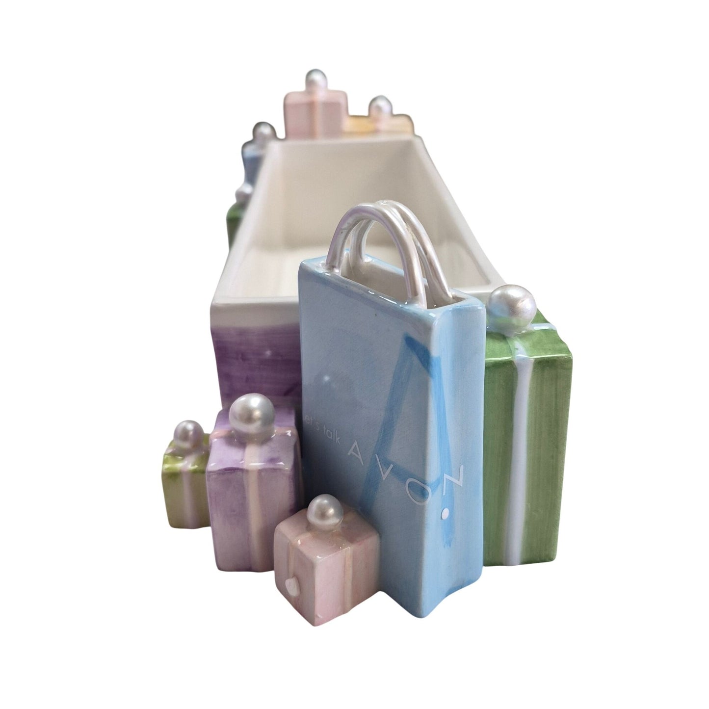 Avon 2004 Holiday Cracker Server Gift Collection Ceramic Centerpiece With Presents Design