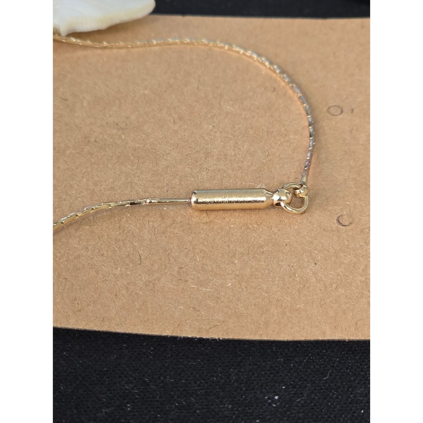 Carved Mother‑of‑Pearl Fish Pendant on 24" Gold Tone Chain Vintage Iridescent