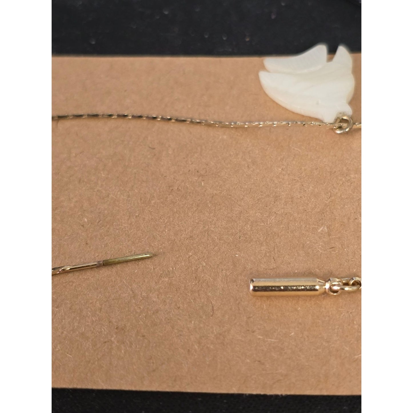 Carved Mother‑of‑Pearl Fish Pendant on 24" Gold Tone Chain Vintage Iridescent