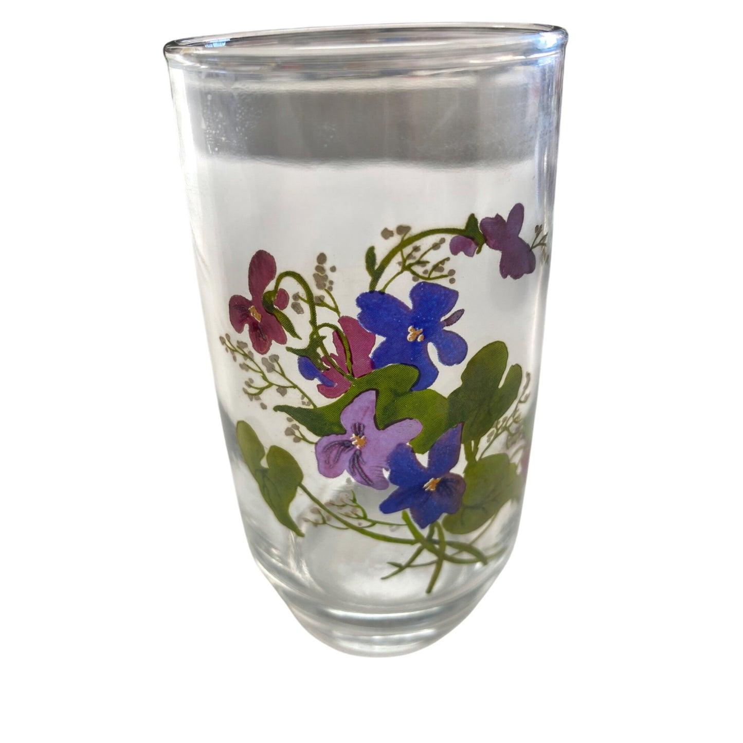 Avon Hand-Painted Floral Glass Tumbler With Purple & Green Wildflower Design By J Walsh