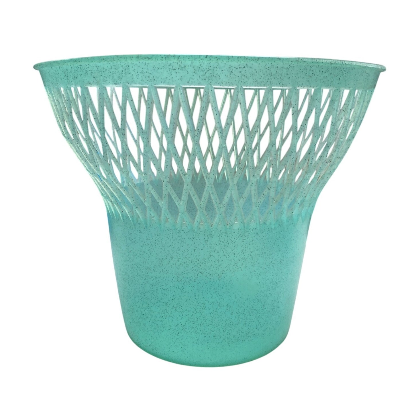 Vintage Turquoise Plastic Wastebasket With Open Lattice Design For Home Or Office Use