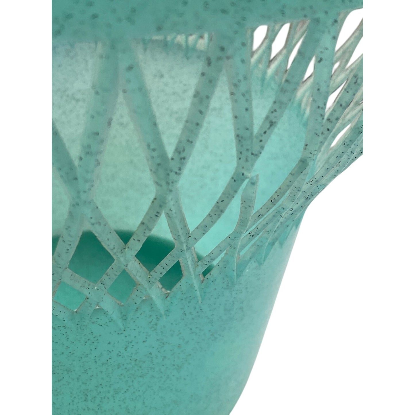 Vintage Turquoise Plastic Wastebasket With Open Lattice Design For Home Or Office Use