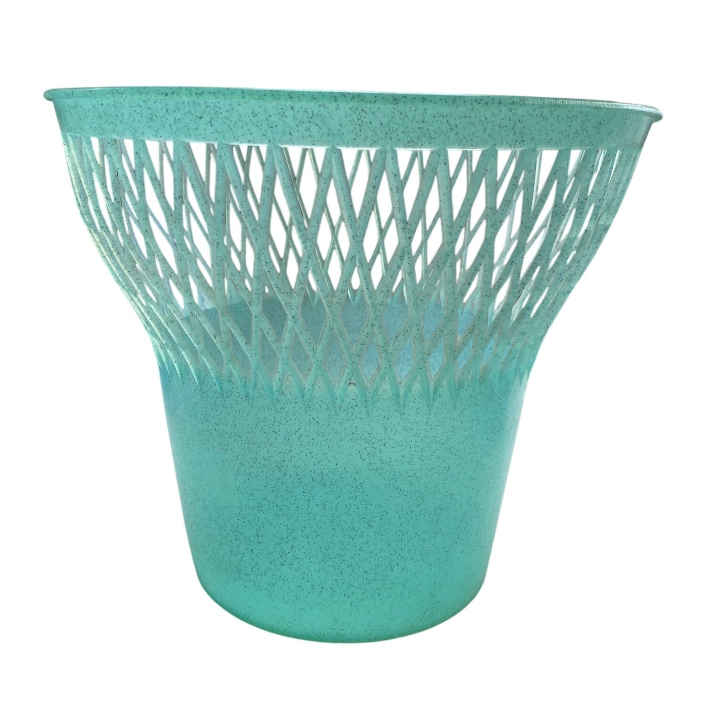 Vintage Turquoise Plastic Wastebasket With Open Lattice Design For Home Or Office Use