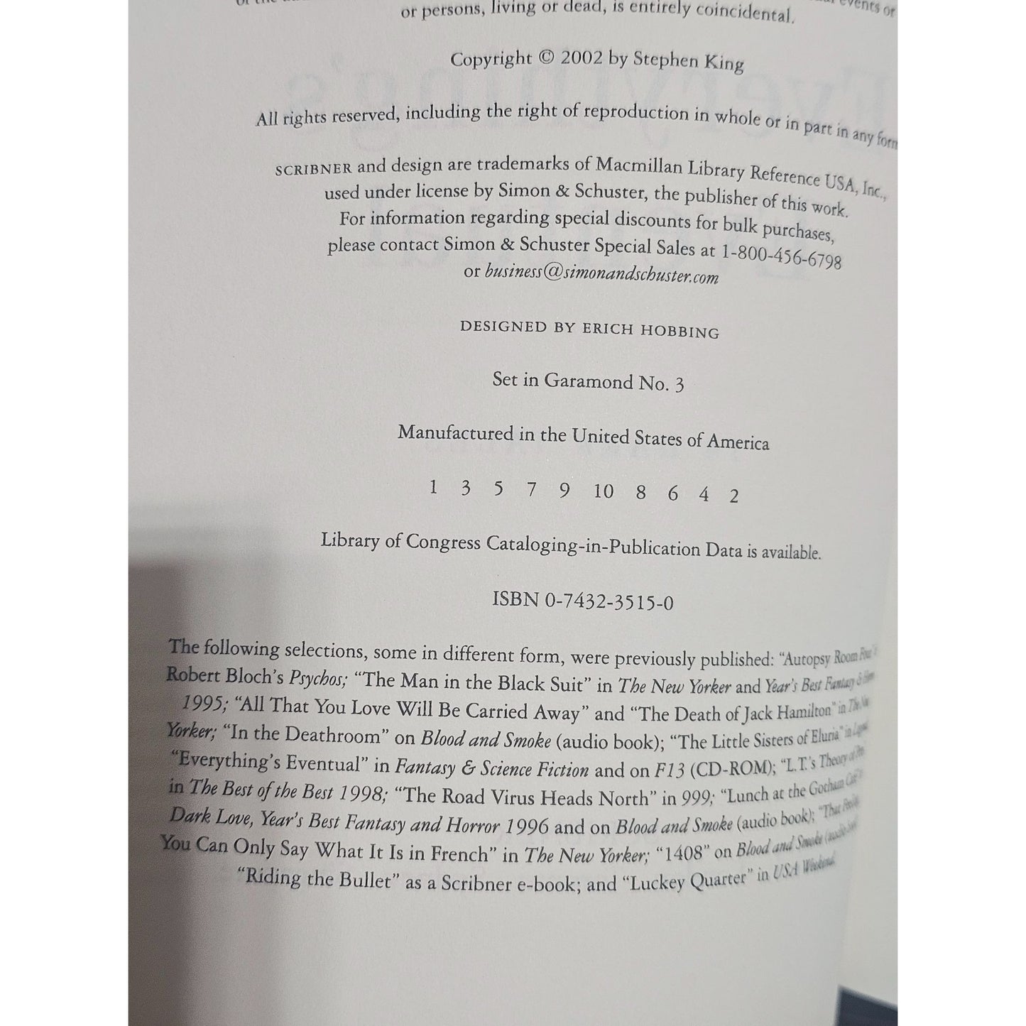 Stephen King "Everythings Eventual" 14 Dark Tales Hardcover Book