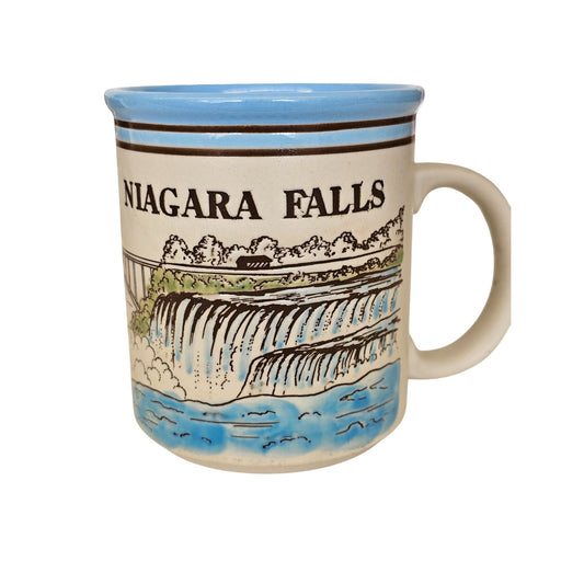 Niagara Falls Ceramic Souvenir Mug With Scenic Waterfall Design & Light Blue Interior