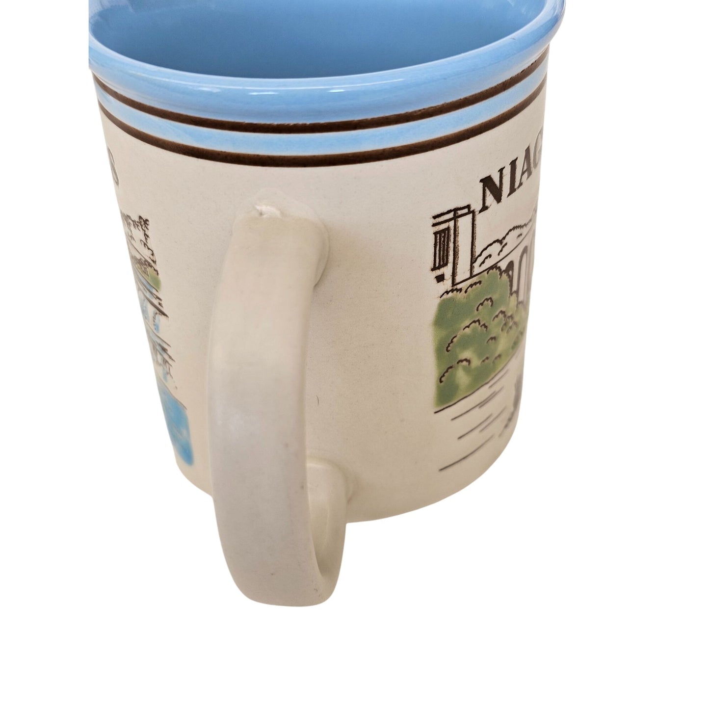 Niagara Falls Ceramic Souvenir Mug With Scenic Waterfall Design & Light Blue Interior