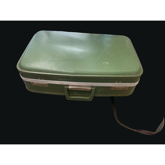 Vintage Green Vinyl Suitcase With Beige Interior