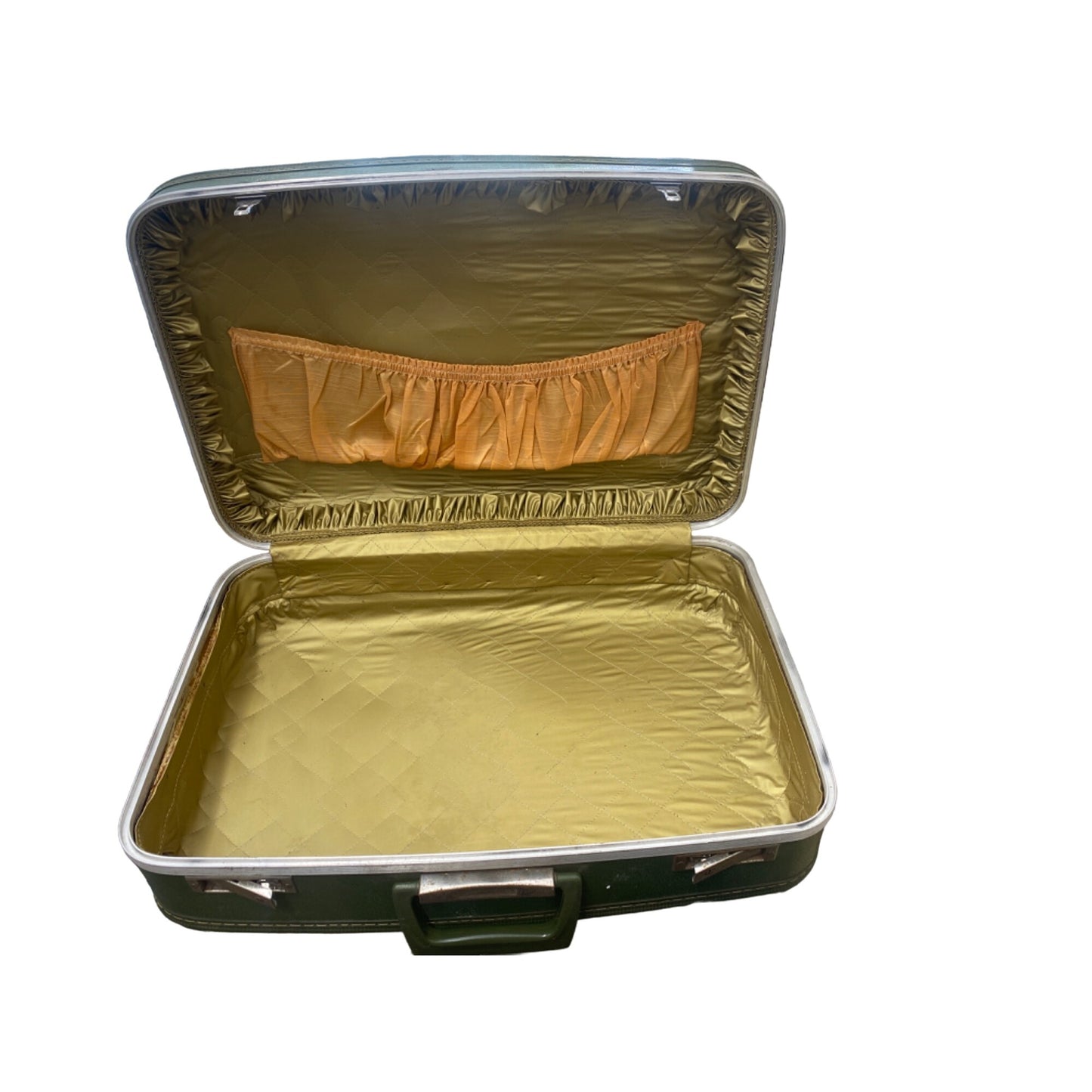 Vintage Green Vinyl Suitcase With Beige Interior