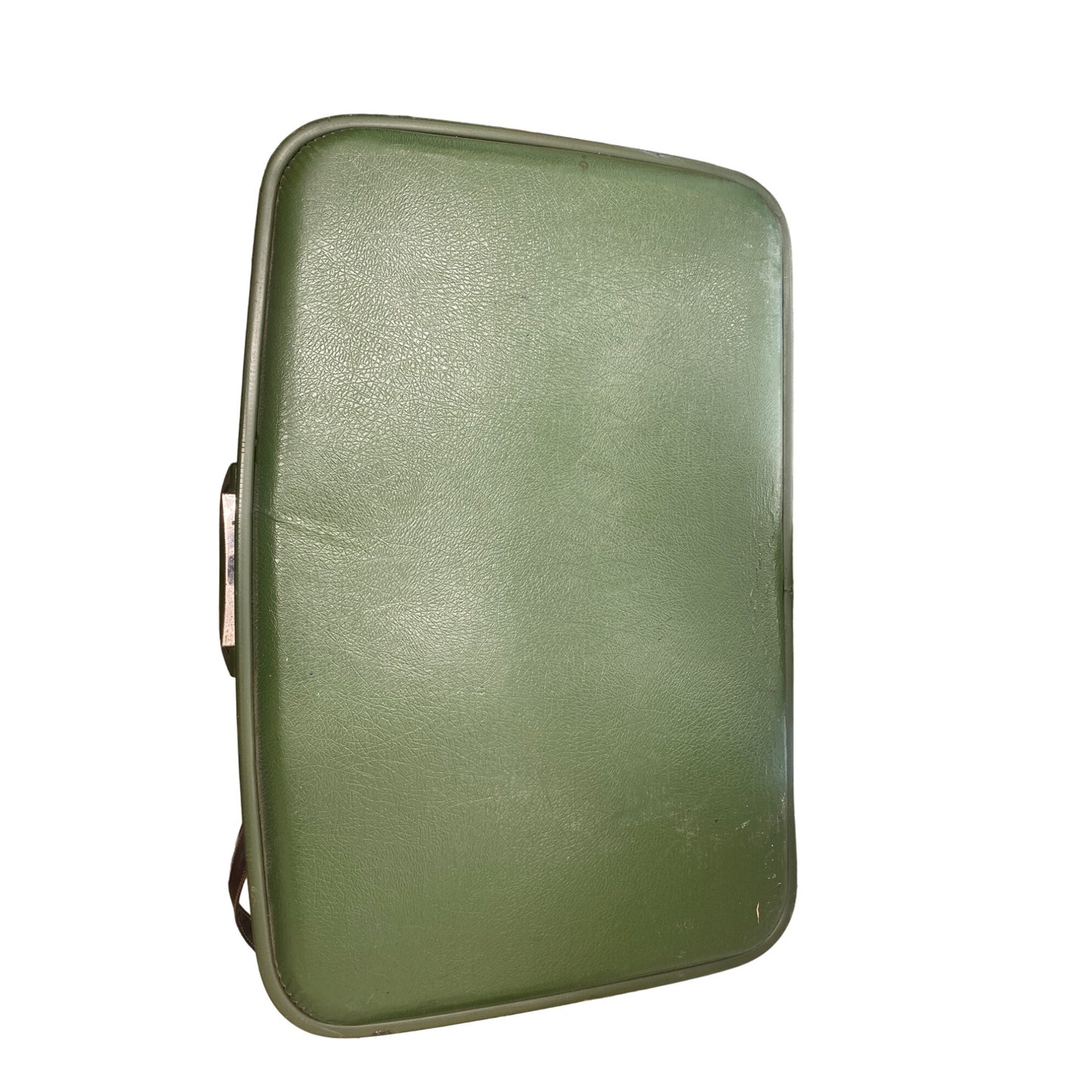 Vintage Green Vinyl Suitcase With Beige Interior