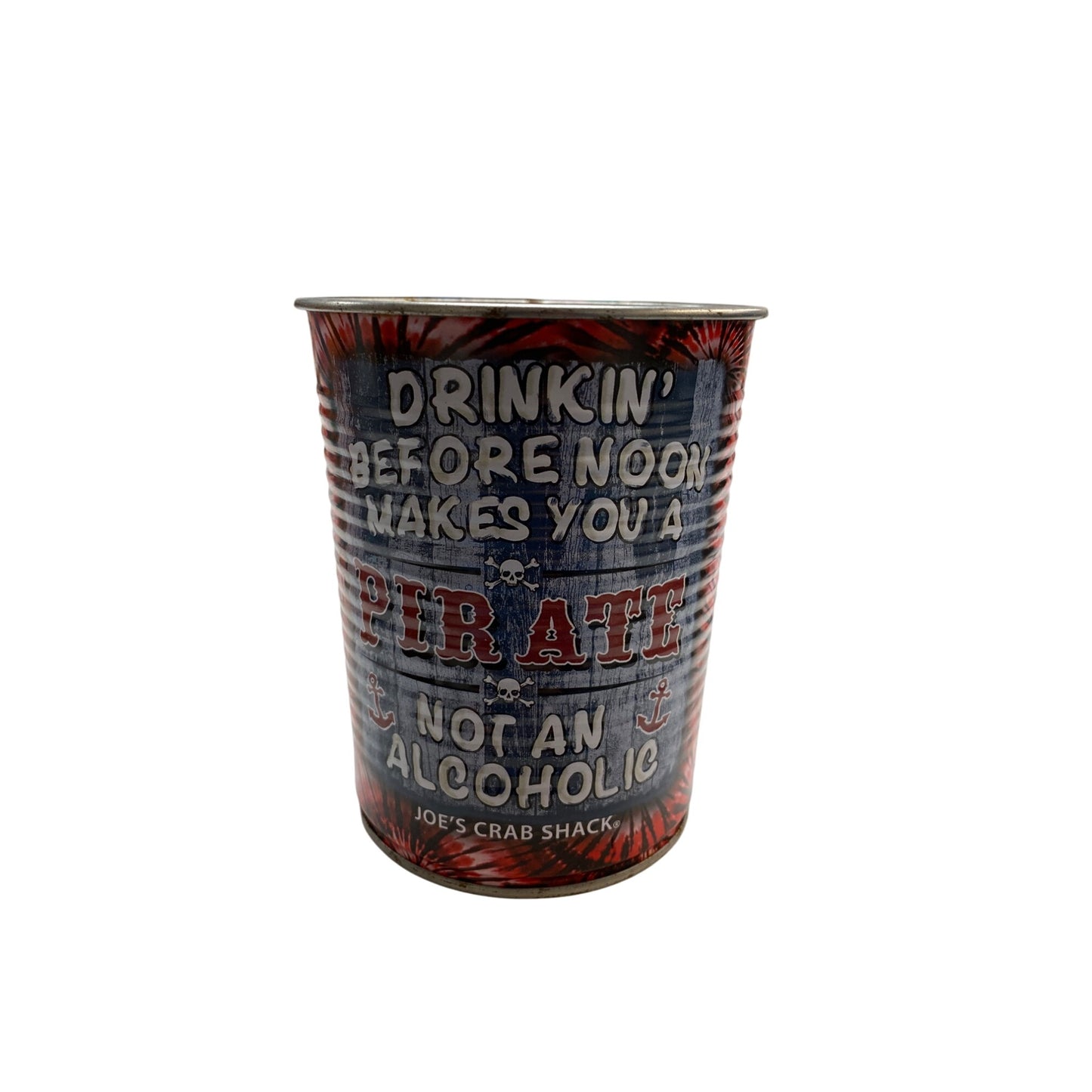 Joes Crab Shack Pirate-Themed Metal Can Cup With Humorous Quote