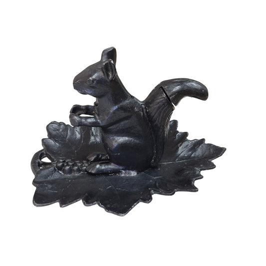 Cast Iron Squirrel Nutcracker Decorative Collectible With Leaf Base