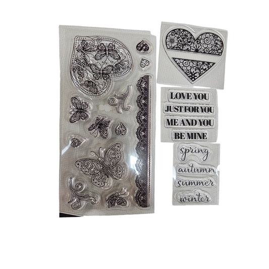 Clear Stamps Butterflies Hearts & Sentiments