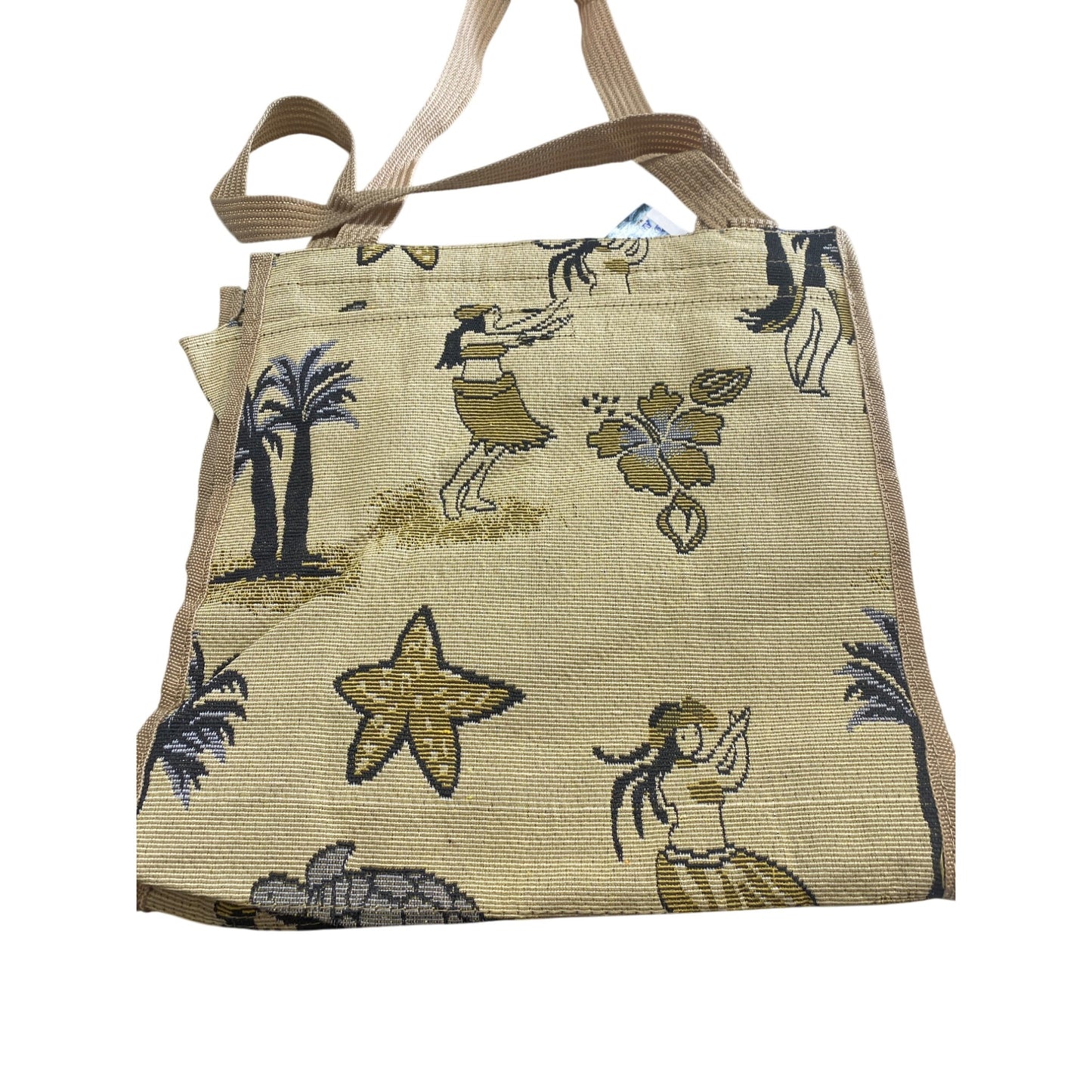 Vintage Bovano Hawaiian-Themed Tote Bag With Zippered Pocket & Dual Handles