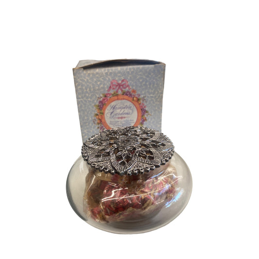 Vintage Hampton Gardens Potpourri Glass Jar With Decorative Metal Lid Avon