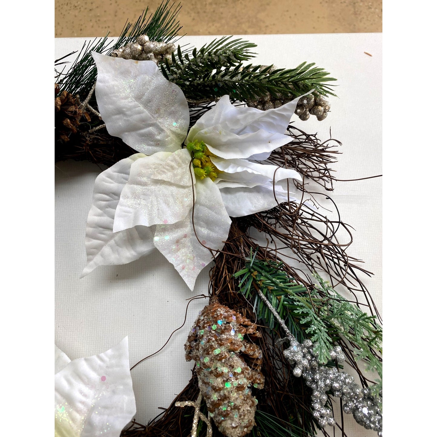 Wreath White Poinsettias