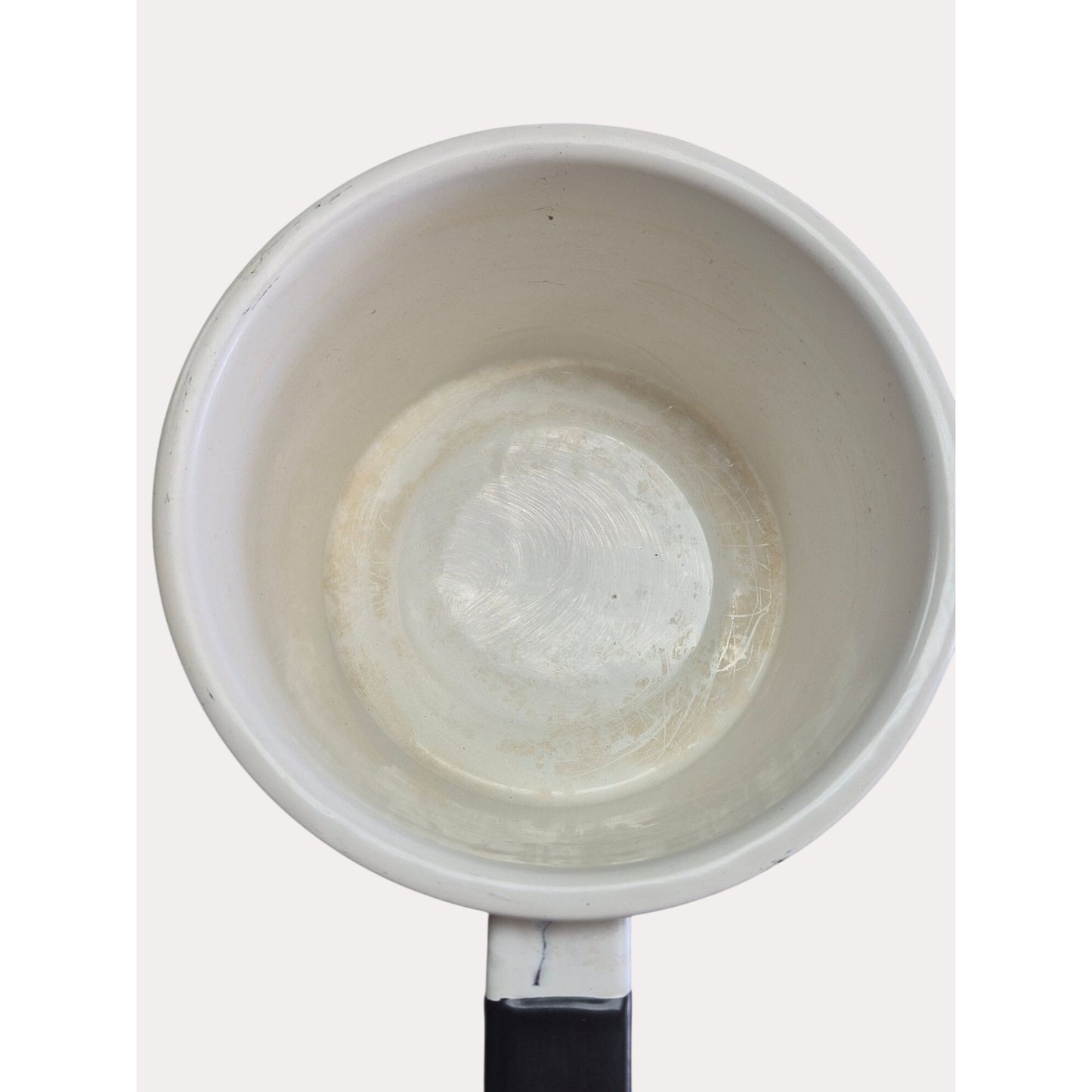 Vintage White Enamelware Saucepan Set Of 2 With Black Handles