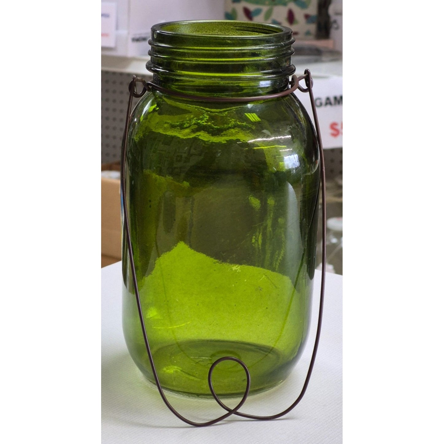 Vintage Green Glass Jar With Wire Handle