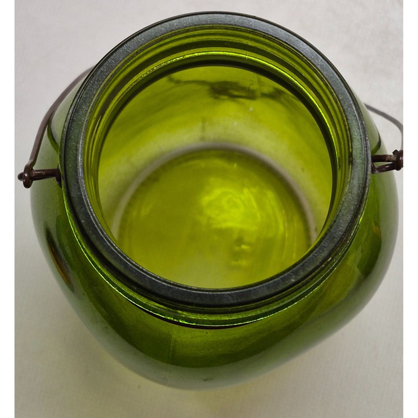 Vintage Green Glass Jar With Wire Handle